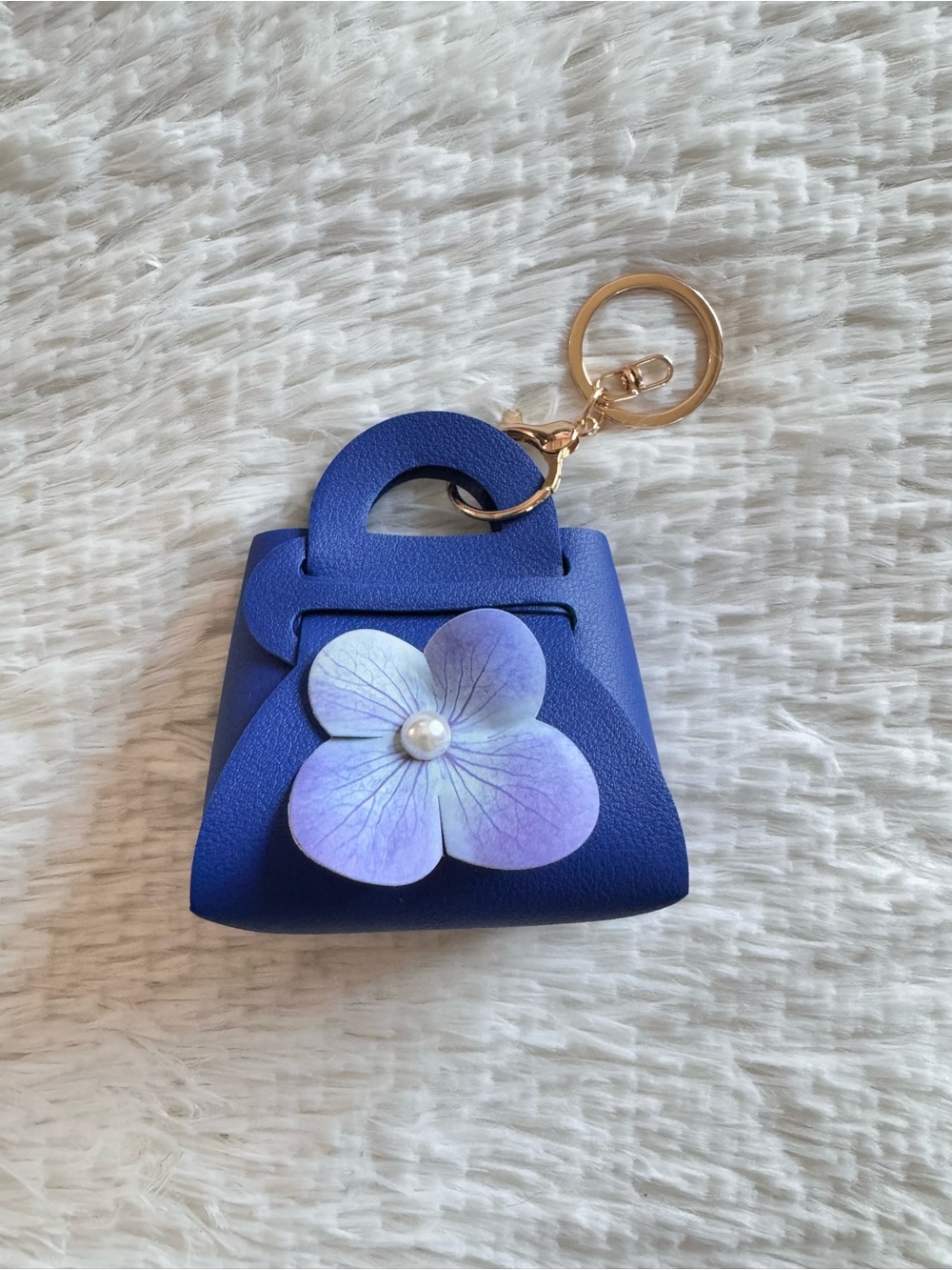 Mini Blue Floral Charm Bag Keychain